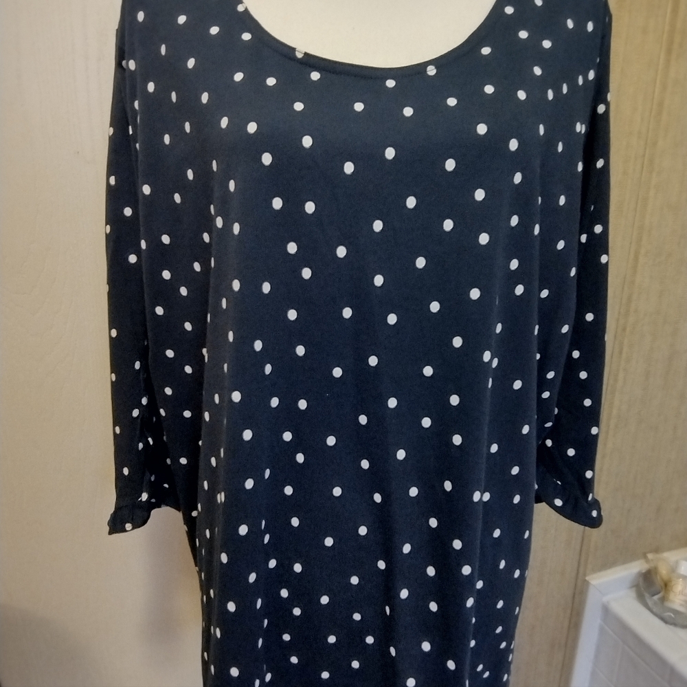 Navy Blue 3 XL Polka Dot 3 Quarter Sleeve Top Lightweight